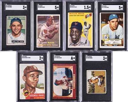 1950-1957 Topps and Bowman SGC-Graded Hall of Famers Collection (7 Different) – Featuring Aaron (2), Mays, Berra (3) and Paige